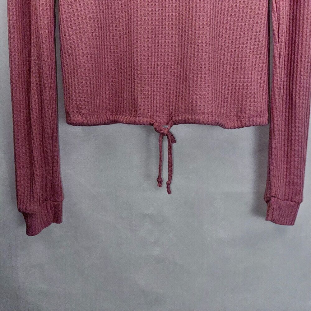 Justify Hoodie Sz S Pink Waffle Knit Dropped Shoulder Long Sleeve Elastic waist - Picture 3 of 5